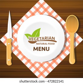 vegetarian menu label, creative illustration of kitchen cutlery