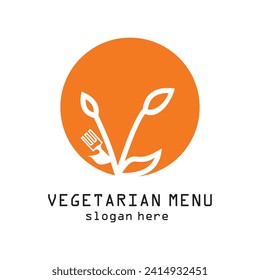 Vegetarian menu logo design simple concept Premium Vector