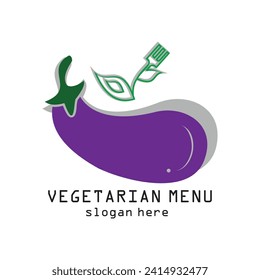 Vegetarian menu logo design simple concept Premium Vector