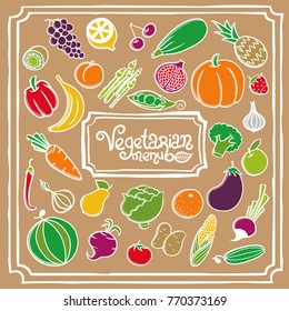 Vegetarian menu,  set of fruits and vegetables 