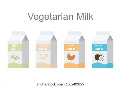 Vegetarian milk packs icons set flat style