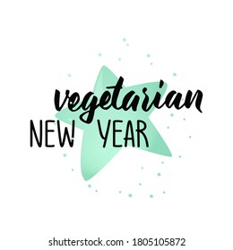Vegetarian New Year. Vector simple greeting card isolated on white background.