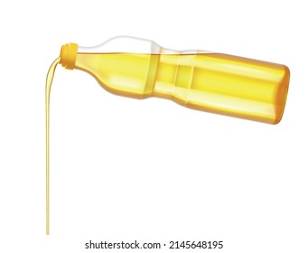 Vegetarian organic food advertising design concept with sunflower oil pouring from plastic bottle realistic vector illustration