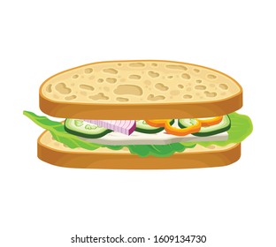 Vegetarian Oval-shaped Sandwich with Soft Cheese and Greenery Vector Food Item