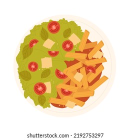 Vegetarian pasta salad. Italian cuisine, traditional food, healthy dinner dish vector illustration
