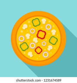 Vegetarian pizza icon. Flat illustration of vegetarian pizza vector icon for web design