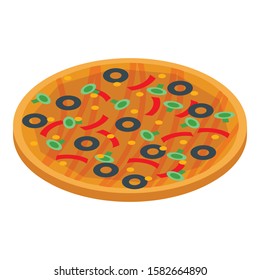 Vegetarian pizza icon. Isometric of vegetarian pizza vector icon for web design isolated on white background