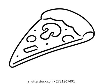 Vegetarische Pizzascheibe, handgezeichnetes Doodle-Symbol. Schwarze und weiße Linien. Einfache Zeichnung, Vektorgrafik.