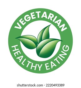 Ícono redondo grabado de hojas verdes con base vegetariana aislado en fondo blanco