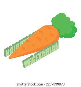 Icono de producto vegetariano vector isométrico. zanahoria naranja recién recolectada con hoja. Concepto alimentario, nutrición saludable