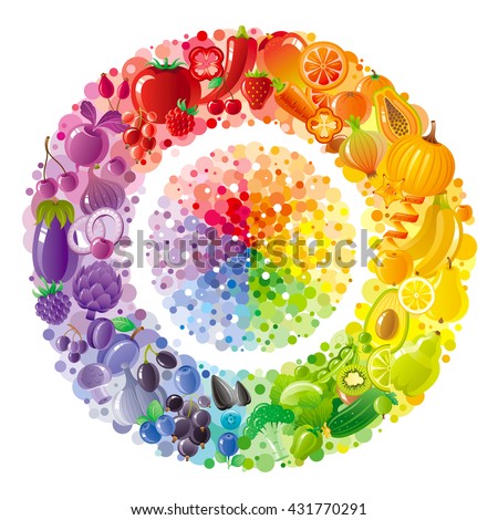 Vegetarian rainbow plate withe fruits, vegetables, nuts, berries