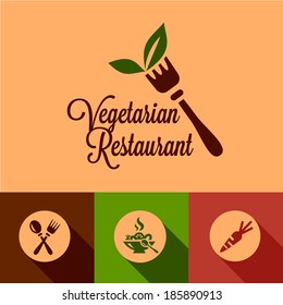 Vegetarian Restaurant Design Elements in Flat Design Style.