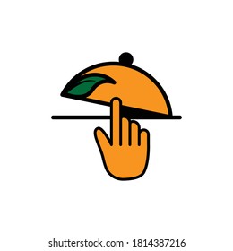 Vegetarian restaurant flat icon with touch icon. Design template vector