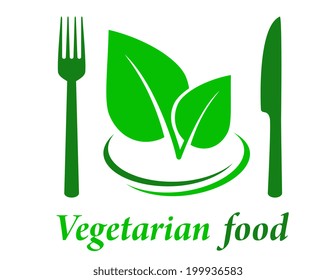 vegetarian restaurant icon with fork knife and green leaf