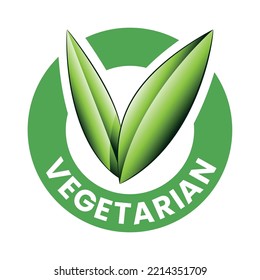 Vegetarian Round Icon with Shaded Green Leaves isolated on a White Background