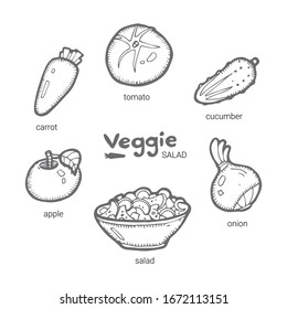 vegetarian salad. linear vegetables for the menu