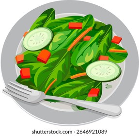 vegetarian salad plate and fork no background