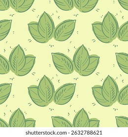 Vegetarian seamless pattern, healthy leafy vegetables, fresh herbs, eco-friendly small business, farm. Microgreens.