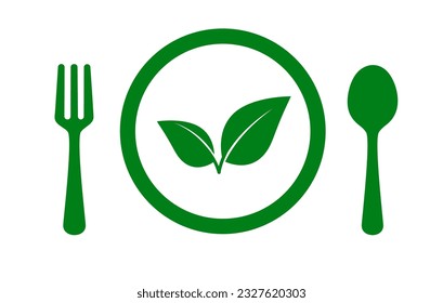 Vegetarian. Vegetarian sign with leaf, fork, knife and plate. Bio, organic and healthy food