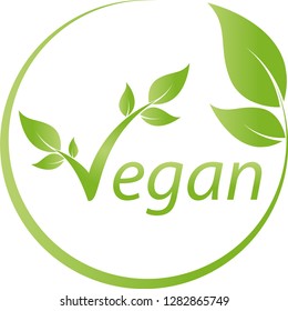 Vegetarian sign with leaves in green