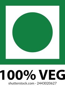 vegetarian sign, Veg logo, Veg symbol, Green color veg sign, Food Grade sign, 100% veg written