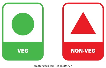vegetarian sign, Veg logo, Veg symbol, Green color veg sign, Non vegetarian sign, Nonveg logo, NonVeg symbol red color vector illustration on white background.