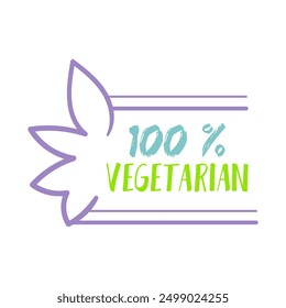 Vegetarian stamp isolated on white background, 100 percent suitable for vegans logotype