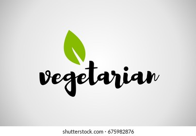 Vegetarian text green leaf black white logo vector creative company icon design template color colorful black background handwritten handwriting
