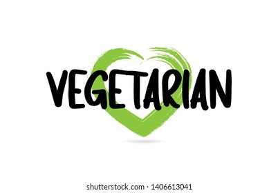 vegetarian text word with green love heart shape suitable for icon, badge or typography logo design