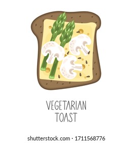 Vegetarian toast. Fresh bread. Healthy and healthy food. vegan products. Hand-drawn vector illustration.
