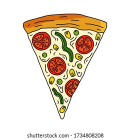 Vegetarian tomato pepper pizza slice hand drawn vector illustration