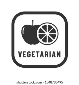 Vegetarian vector icon. Organic, bio, eco symbol. No meat, vegetarian, healthy and nonviolent food. Vector illustration with sliced orange and apple or printing on food packaging