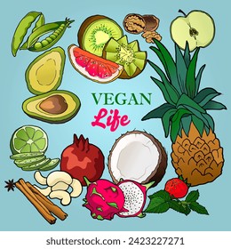 Vegetarian vegan Life. Fruit poster