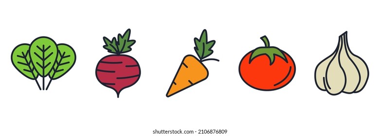 vegetarian, vegetable elements set icon symbol template for graphic and web design collection logo vector illustration