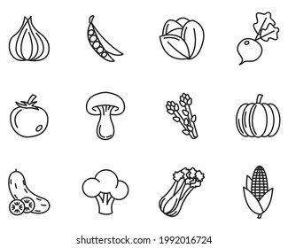 Vegetariano, conjunto de vegetales, plantilla de símbolo de icono para colección de diseño gráfico y web, ilustración vectorial