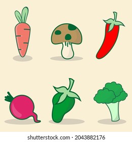 	
Vegetarier, Gemüse, Gemüse-Ikone-Set. Einschließlich der einfachen Vektorsymbole wie Tomate, Zwiebeln, Karotten, Auberginen, Pilze, grüne Chilis, rote Chilis, Brokkoli. Konkrete Symbole