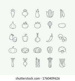 Vegetarian, vegetable, veggies thin line icons set. Vegetable line icons set, outline style.