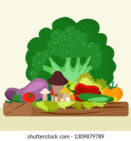 vegetarian vegetables cabbage cucumbers tomatoes mushrooms peppers with lettuce lie on a wooden board