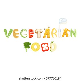 Vegetarian vegetables letter. Healthy food vector. Lettering isolated on white background. 