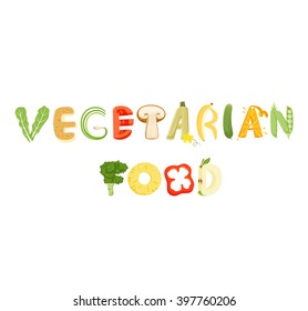 Vegetarian vegetables letter. Healthy food vector. Lettering isolated on white background. 