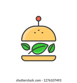 Vegetarian, veggie burger colored line icon.