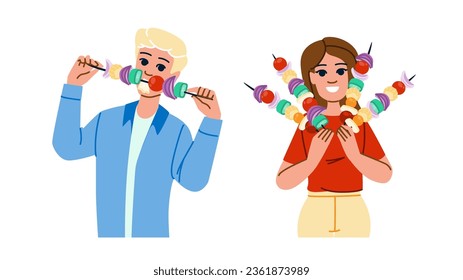 vegetarian veggie kebab vector. food healthy, tomato vegetable, picnic meal vegetarian veggie kebab character. people flat cartoon illustration