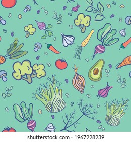 Vegetarian ,veggie, seamless patterns and pastel colors background