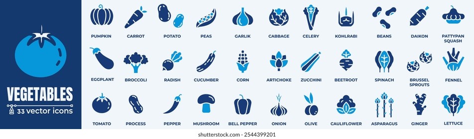 Vegetarian, veggies,vegetable - editable thin line web icon set. Included the simple vector icons as tomato, cucumber, kohlrabi, cauliflower, pattypan squash, fiddleheads,daikon. Outline icons collect