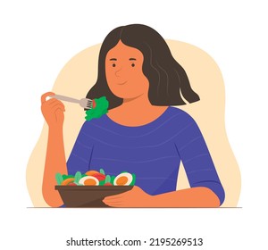 Vegetarian Woman Enjoy Eating Salad