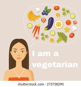 vegetarian woman. vegetarian food. vegan food