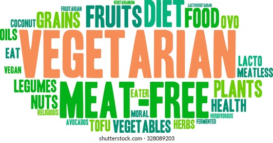 Vegetarian word cloud on a white background. 
