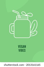 Vegetarianismus fördert Postkarte mit linearem Glyph Symbol. Vegetarisches Essen. Grußkarte mit dekorativem Vektordesign. Einfaches Stilposter mit kreativer Kunstgrafik. Flug mit Urlaubswunsch