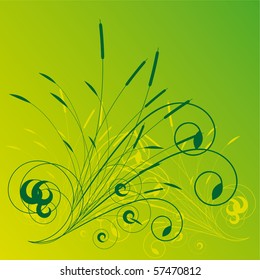 Vegetation background with green swirls. Vector illustration