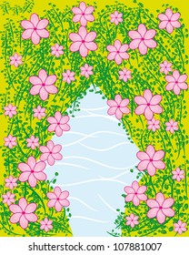 vegetative curtains with branches and flowers. Abstract vector illustration